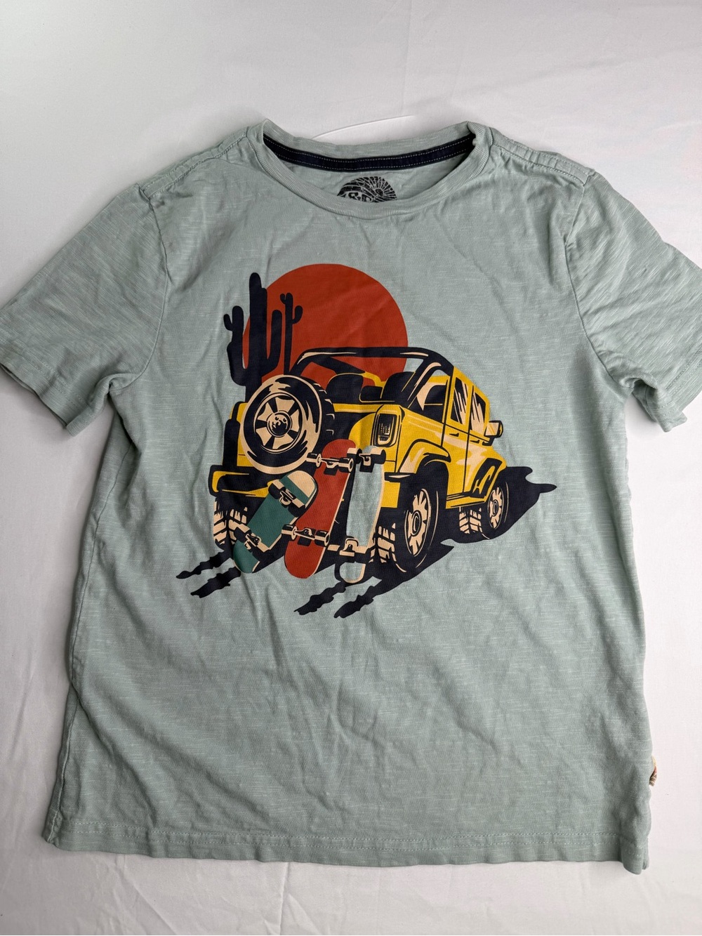 C&C California Light Green Tee with Yellow Jeep and Skateboards